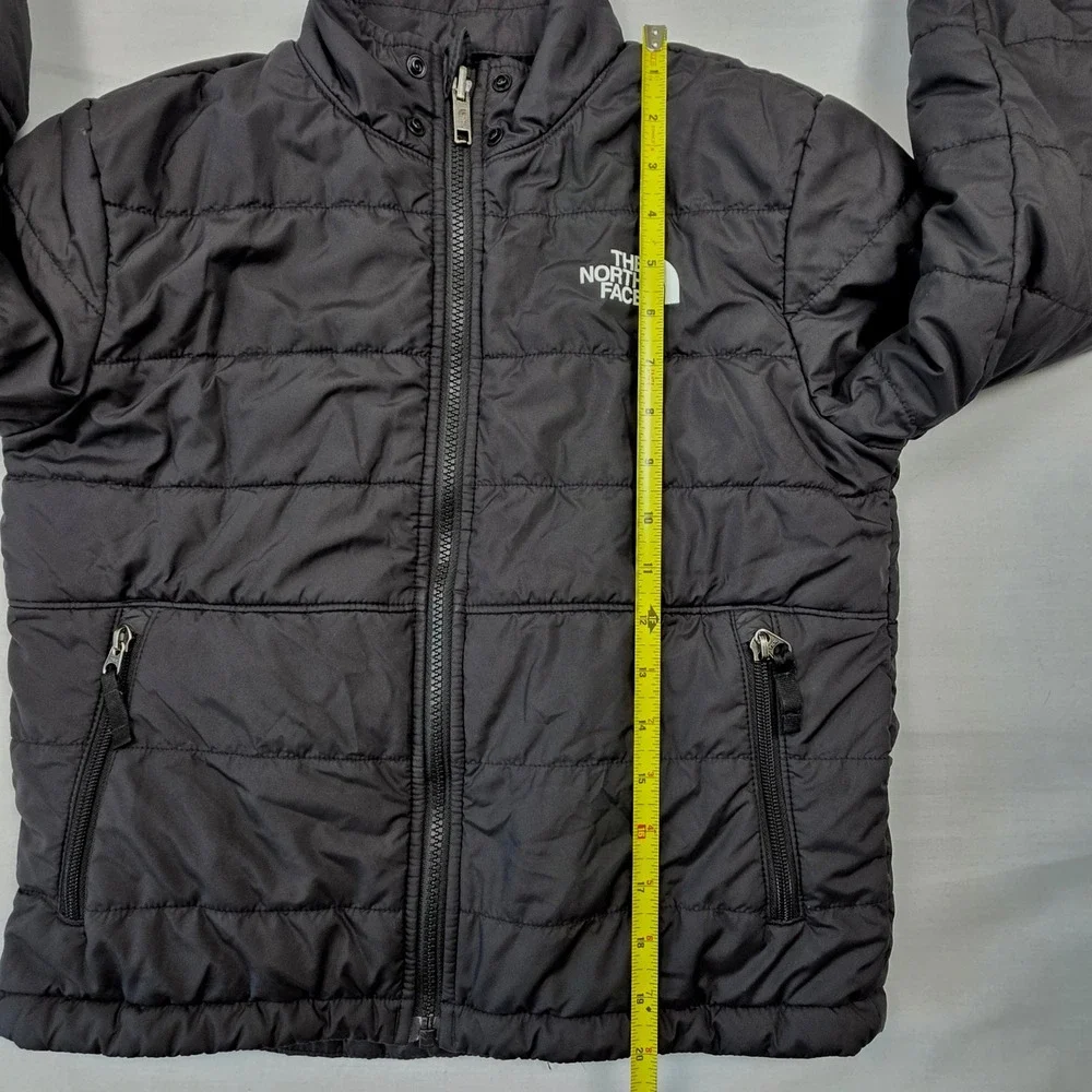The North Face Reversible Fleece Puffer Jacket Kids Youth Sz L Black Logo Winter